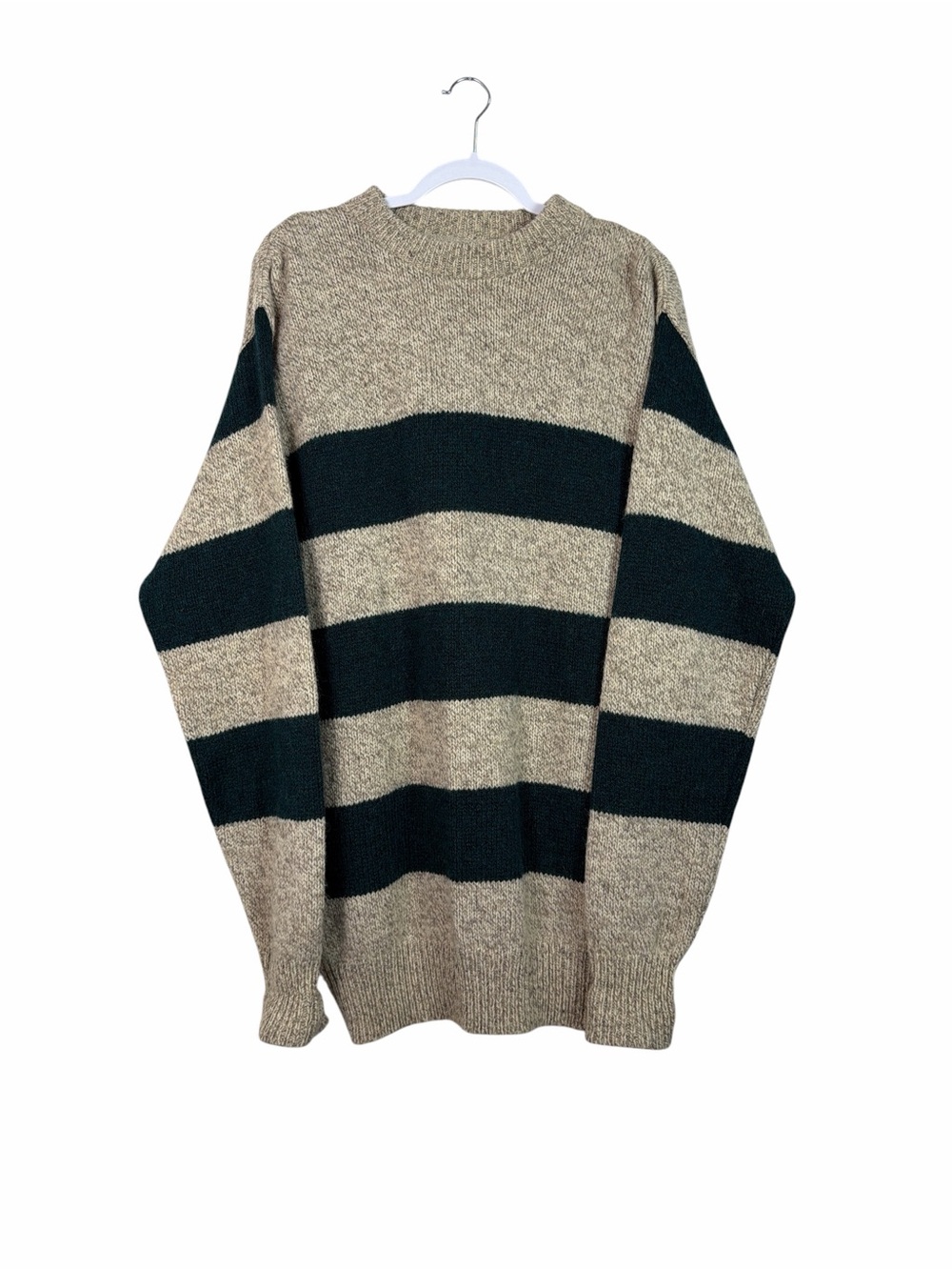Vintage 80s L.L.Bean Men’s XL Long Ragg Wool Sweater Green Stripe USA Made